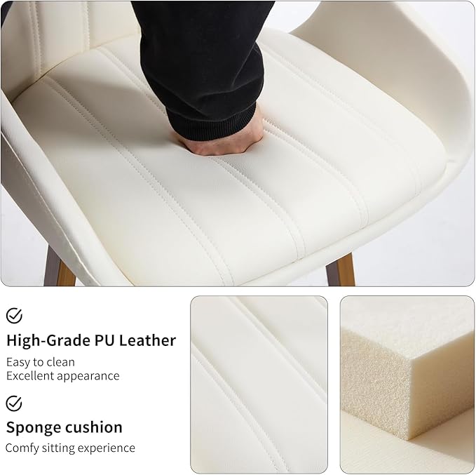 Bar Stools Set of 3, 26" Counter Height Swivel Stools with Back, Walnut Wood Frame, PU Leather, Built-in Footrest, Modern Kitchen Island Chairs – Easy Assembly & Sturdy Design - White VipDesk