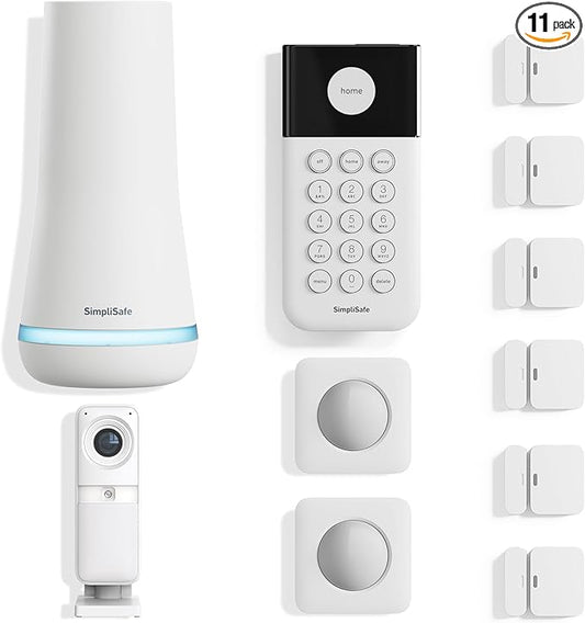 SimpliSafe 11 Piece Wireless Home Security System Gen 3 with Wireless Indoor HD Camera - Optional 24/7 Professional Monitoring - No Contract - Compatible with Alexa and Google Assistant,White SimpliSafe%C2%AE