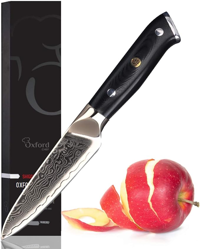 Oxford CHEF Paring Knife- 3.5 Inch - Damascus Japanese- VG10 Super Steel 67 Layer High Carbon Stainless Steel- Razor Sharp, Stain & Corrosion Resistant, Awesome Edge Retention OxfordChef