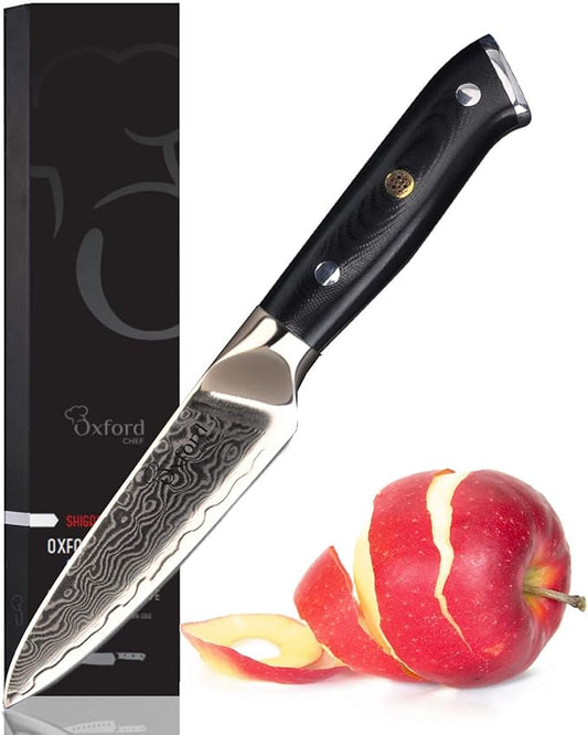 Oxford CHEF Paring Knife- 3.5 Inch - Damascus Japanese- VG10 Super Steel 67 Layer High Carbon Stainless Steel- Razor Sharp, Stain & Corrosion Resistant, Awesome Edge Retention OxfordChef