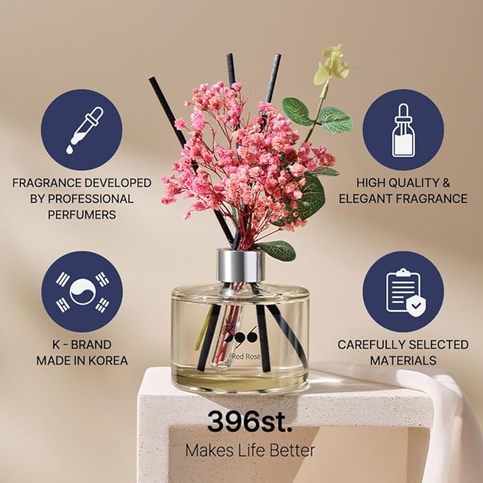 396 st. Preserved Baby's Breath Flower Reed Diffuser, White Musk, 200ml(6.7oz) / Reed Diffuser Sets, Home Fragrance, Scented Oils, Home & Bathroom Décor 396st