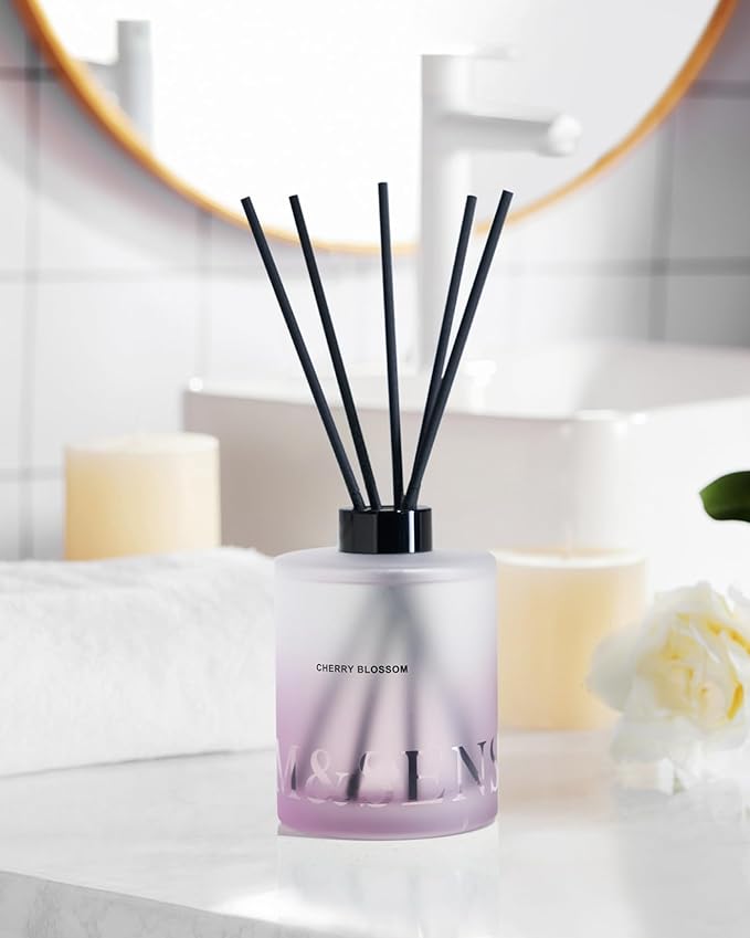 M&SENSE Cherry Blossom Reed Diffuser Set - 16.9 fl oz Long-Lasting Scent, Non-Toxic Natural Essential Oil Diffuser with Sticks, Home Fragrance Diffuser Gift for Office Bathroom Bedroom MSENSE