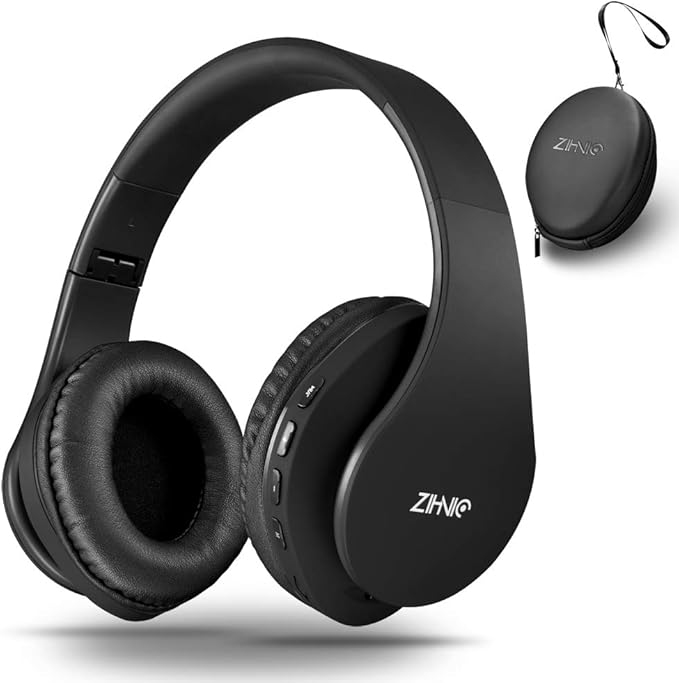 ZIHNIC Bluetooth Headphones Over-Ear, Foldable Wireless and Wired Stereo Headset Micro SD/TF, FM for Cell Phone,PC,Soft Earmuffs &Light Weight for Prolonged Wearing (Black) ENJOYMUSICLIFEWITHZIHNICHEADPHONES