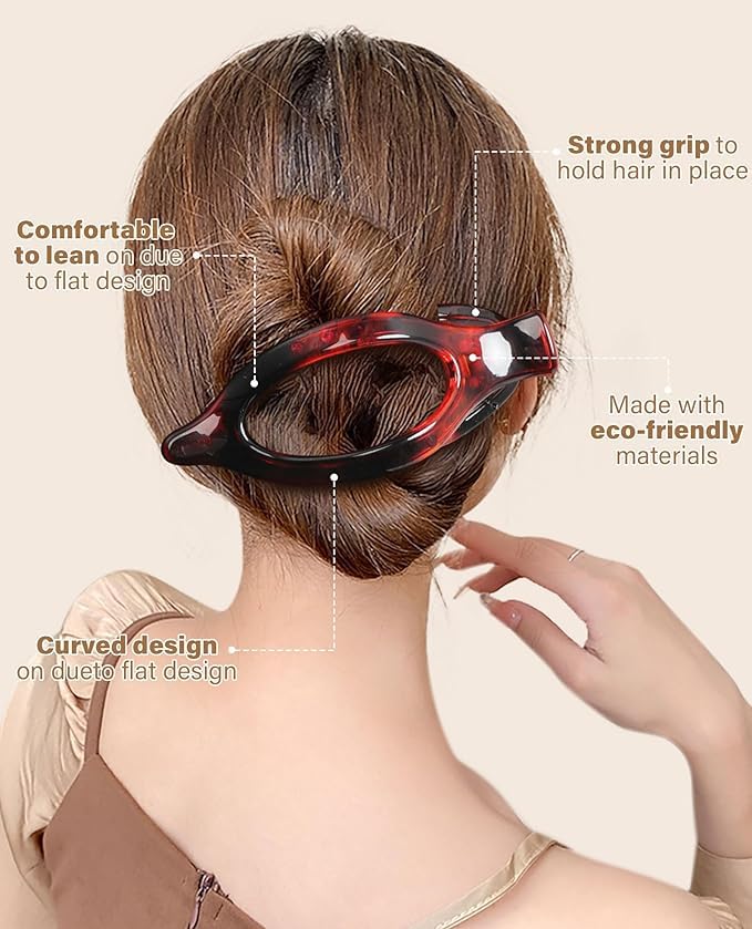 French Flat Hair Clips for Women - 6Pcs Flat Hair Claws for Thin Thick Hair Strong Hold No Slip Grip Hair Claw Clips for Women Girls (Flower (Pink)) AWAYTR