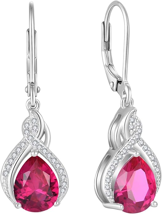 Infinity Teardrop Earrings 925 Sterling Silver Dangle Drop Leverback Earrings Pear Shaped Birthstone Jewelry Gifts for Women LWSARY