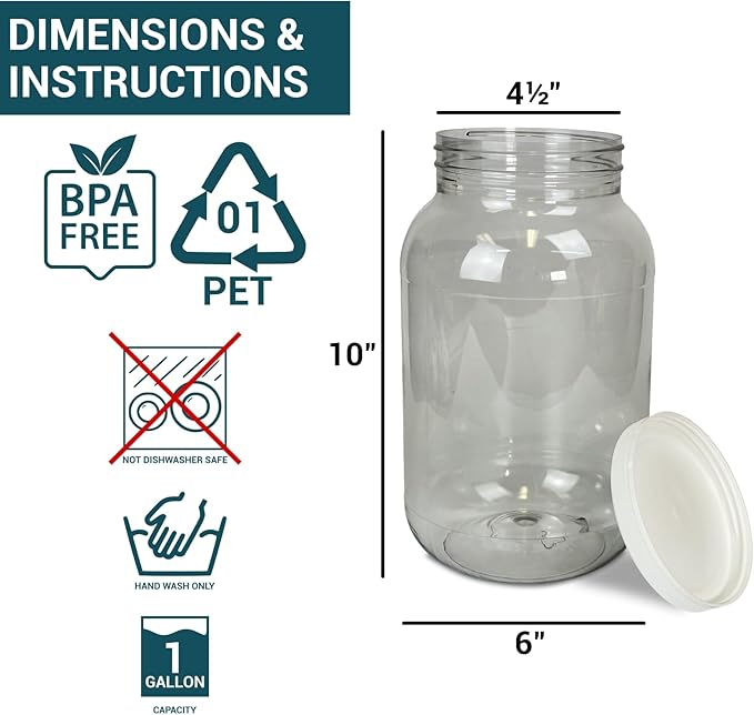 1 Gallon Large Plastic Jar with Lid (1 Pack) - Food Safe & Air Tight - Clear Storage Gallon Container with Lid - Wide Mouth Food Storage Containers - Large Candy Jar for Kitchen & Pantry Organization BillyBuckskinHomeandBeauty