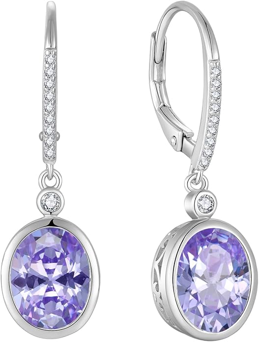 FJ Oval Cut Dangle Drop Earrings 925 Sterling Silver Leverback Earrings Birthstone Jewelry Gifts for Women FJ