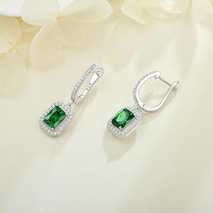 Women's Solitaire Dangle Drop Earrings 925 Sterling Silver Pure Square Huggie Earrings Hoop Dangle Drop Earrings Jewelry Gift WisbalJewelry