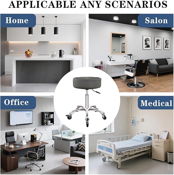 Rolling Stool with Wheels 12cm Ultra Thick Cushion Roller with Heavy Duty Swivel Desk，Adjustable Height Roller Stool for Massage Medical Tattoo Spa(Super Thick Cushion, Grey) Kick Boosters