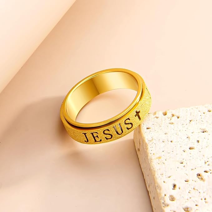 Fidget Ring for Anxiety Women: Fidget Spinner Toys Adults Cute Jesus Thumb Ring Stainless Steel Gold Size 10