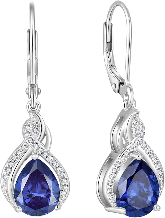 Infinity Teardrop Earrings 925 Sterling Silver Dangle Drop Leverback Earrings Pear Shaped Birthstone Jewelry Gifts for Women LWSARY