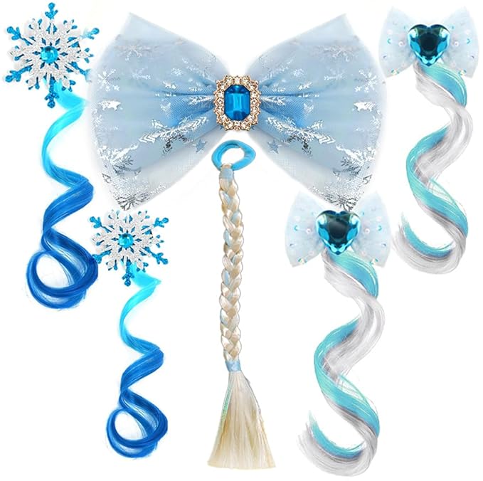 Jomi & Jolly 6 PCS Hair Accessories Set for Girls, Little Girl Colored Hair Tinsel Clips in Extensions, Princess Dress up Wigs, Cute Gifts and Costume Accessories for Little Princess (Blue) Kick Boosters
