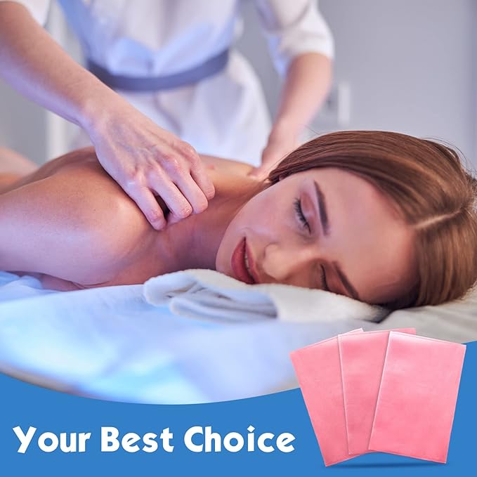Tegeme 150 Pieces Disposable Massage Table Sheets 31" x 70" Waterproof Bed Sheets Non Woven Bed Cover for Massage Table Beauty Salons Tatto Spa Hotels(Pink) Tegeme