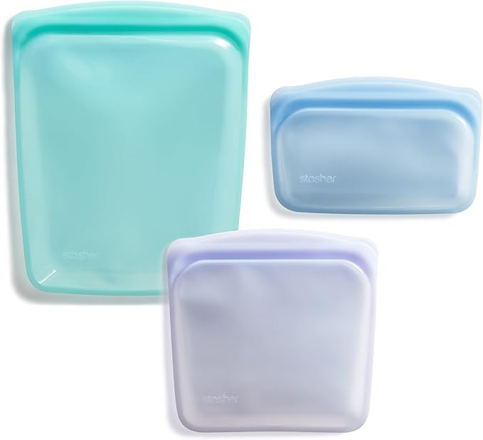 Stasher Premium Silicone Reusable Food Storage Bags, 3-Pack, Multi, Multi-Use Food Storage Bags, Lunch Bag, Travel Containers, BPA Free, Leak-free, Dishwasher-Safe, Eco-friendly Stasher