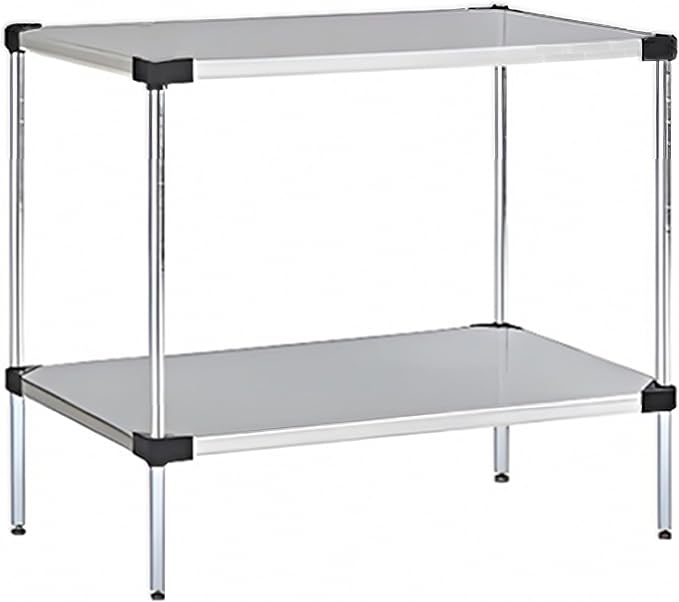 Omega Solid Stainless Steel Shelves, 18" Deep x 60" Wide x 14" High 2 Tier Heavy Duty Solid Shelving Unit for Kitchen Garage Office Restaurant Warehouse 800-lb Per Shelf Weight Capacity