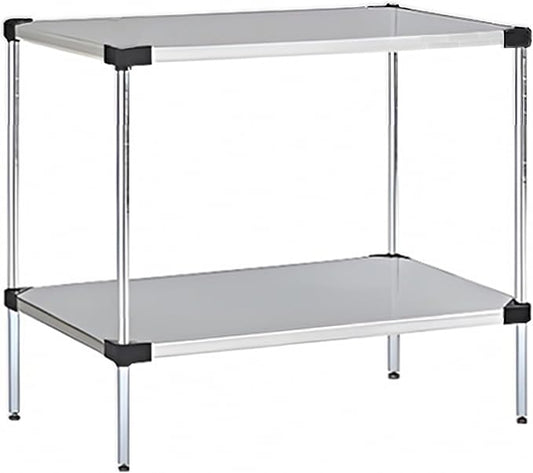 Omega Solid Stainless Steel Shelves, 24" Deep x 36" Wide x 14" High 2 Tier Heavy Duty Solid Shelving Unit for Kitchen Garage Office Restaurant Warehouse 800-lb Per Shelf Weight Capacity