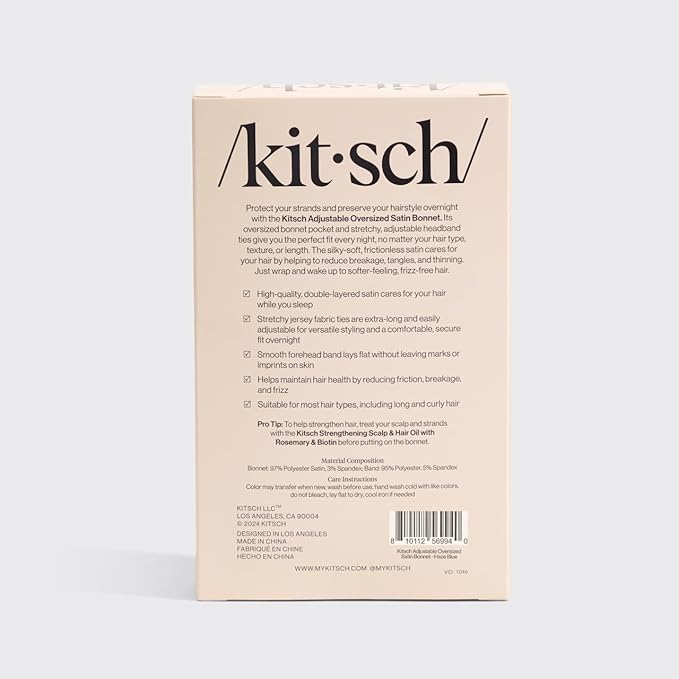 Kitsch XL Satin Bonnet for Sleeping - Softer Than Silk Hair Bonnet for Women - Secure Fit, Adjustable Night Cap for Curly & Textured Hair - Prevents Breakage, Tangles & Thinning- Haze Blue Kitsch