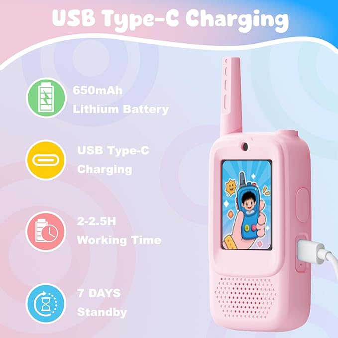 Video Walkie Talkies for Kids, 2 Pack Rechargeable Walkie Talkies with Screen, Indoor Outdoor Toy for 3 4 5 6 7 8 9 10 Year Old Girl, Christmas Birthday Gifts for Girls Age 3-12 (Pink) ANBURI