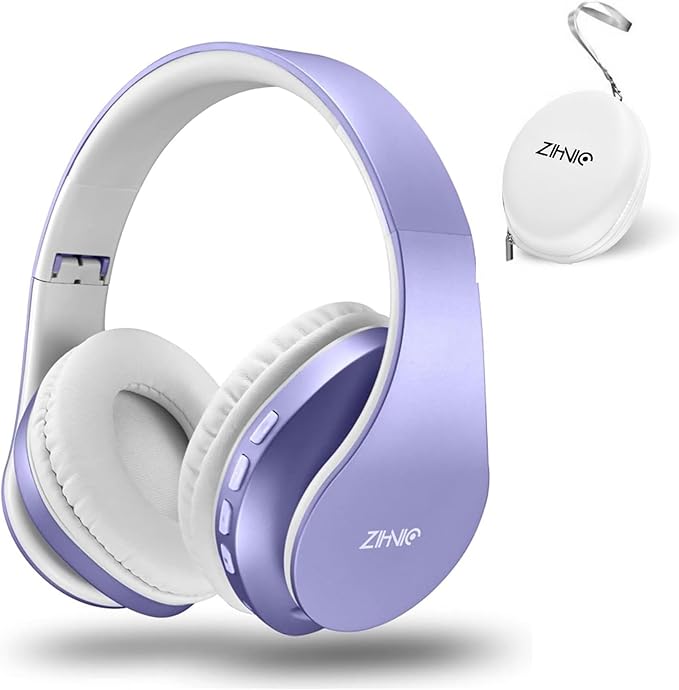 ZIHNIC Bluetooth Headphones Over-Ear, Foldable Wireless and Wired Stereo Headset Micro SD/TF, FM for Cell Phone,PC,Soft Earmuffs &Light Weight for Prolonged Wearing (Purple) ENJOYMUSICLIFEWITHZIHNICHEADPHONES