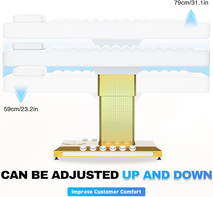 Stationary Massage Table with Memory Foam, Massage TattooTable with Adjustable Height, Facial Bed for Esthetician, PU Leather for Physical Therapy & Spa (Metal/ 3 Molds-1-White, 35.4''L x 20''W) Kick Boosters