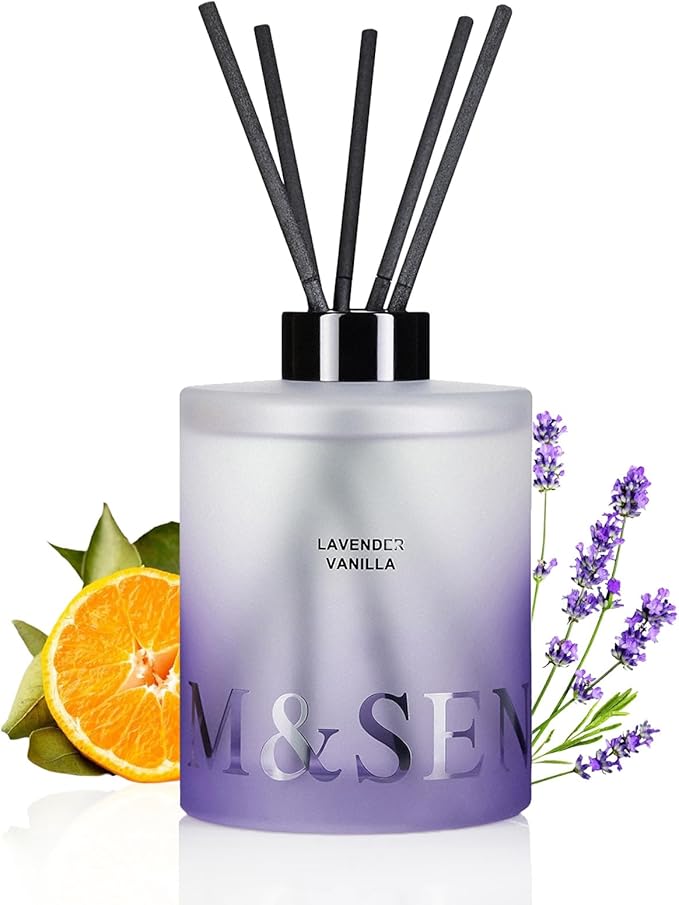 M&SENSE Lavender Vanilla Reed Diffuser Set - 16.9 fl oz Long-Lasting Home Scent Diffuser with Sticks, Natural Essential Oil Diffuser Gift for Office, Bedroom Bathroom MSENSE