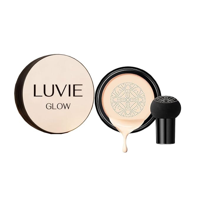 2026 Luvie Glow Foundation Cushion, Mushroom Head Air Cushion CC Cream,Long Lasting Matte Concealer for All Skin Types (IVORY) Kick Boosters