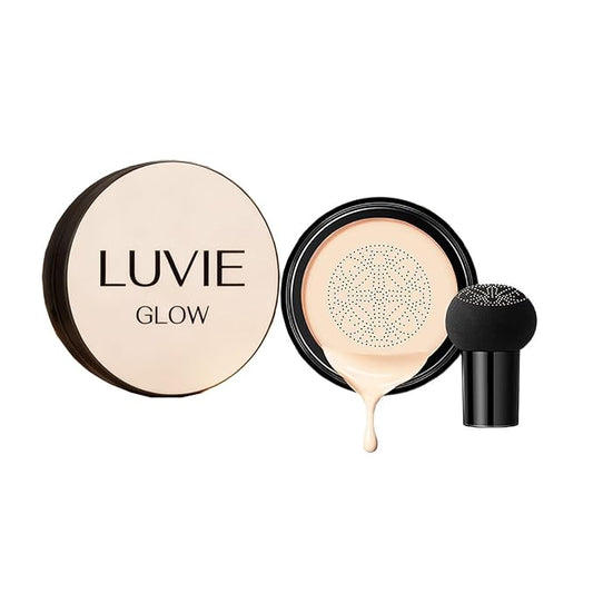 2026 Luvie Glow Foundation Cushion, Mushroom Head Air Cushion CC Cream,Long Lasting Matte Concealer for All Skin Types (IVORY) Kick Boosters