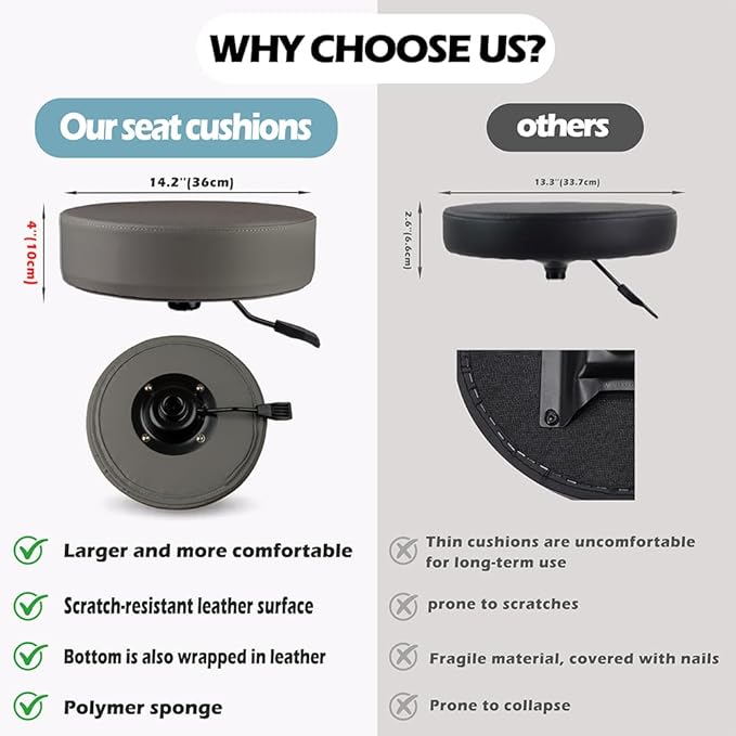 Rolling Stool with Wheels Adjustable Height，Heavy Duty Hydraulic Massage Stool with Super Thick Cushion for Massage Medical Tattoo Spa Guitar（Grey） Kick Boosters