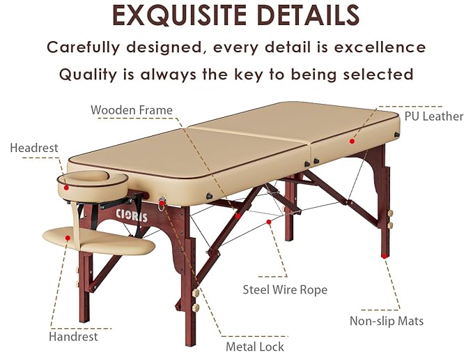 CLORIS 84" Professional Massage Table Portable Reinforced Wooden Leg Hold Up to 1100LBS 2 Folding Lightweight Spa Solon Tattoo Massage Bed Height Adjustable with Carrying Bag CLORIS-Direct