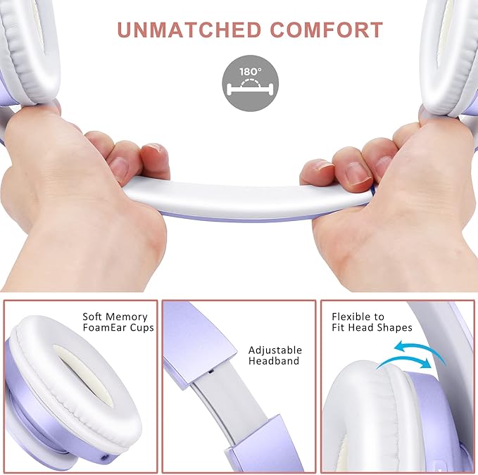 ZIHNIC Bluetooth Headphones Over-Ear, Foldable Wireless and Wired Stereo Headset Micro SD/TF, FM for Cell Phone,PC,Soft Earmuffs &Light Weight for Prolonged Wearing (Purple) ENJOYMUSICLIFEWITHZIHNICHEADPHONES