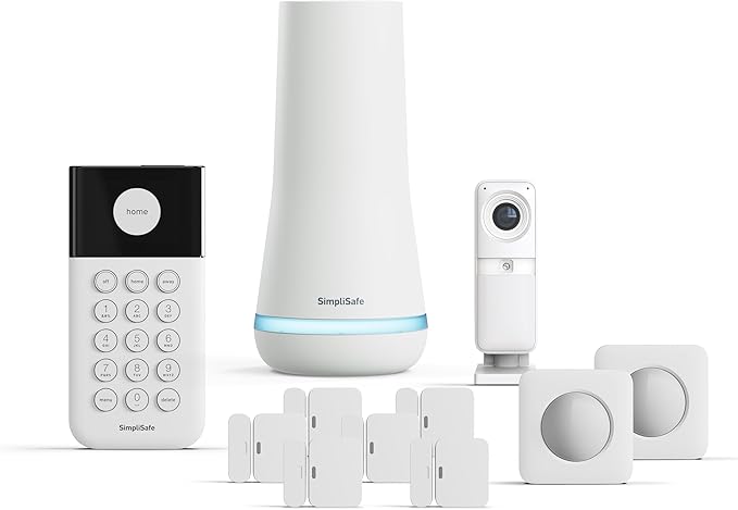 SimpliSafe 11 Piece Wireless Home Security System Gen 3 with Wireless Indoor HD Camera - Optional 24/7 Professional Monitoring - No Contract - Compatible with Alexa and Google Assistant,White SimpliSafe%C2%AE