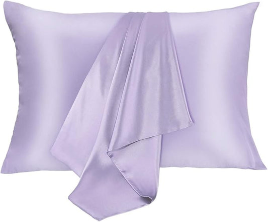 Silk Pillowcase for Hair and Skin 2 Pack 100% Mulberry Silk Bed Pillowcase Hypoallergenic Soft Breathable Both Sides Silk Pillow Case with Hidden Zipper, Pillow Cases (King, Light Purple) JOGJUE