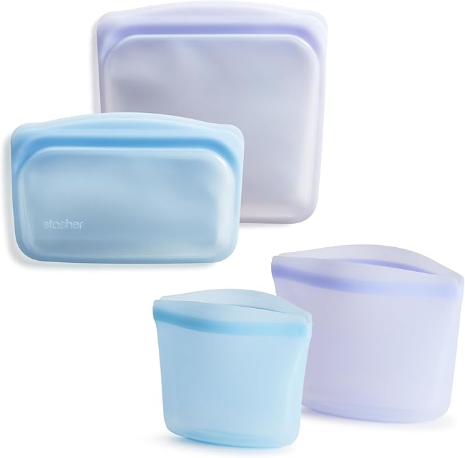 Stasher Premium Silicone Reusable Food Storage Bags, 4-Pack, Multi, Multi-Use Food Storage Bags, Lunch Bag, Travel Containers, BPA Free, Leak-free, Dishwasher-Safe, Eco-friendly Stasher