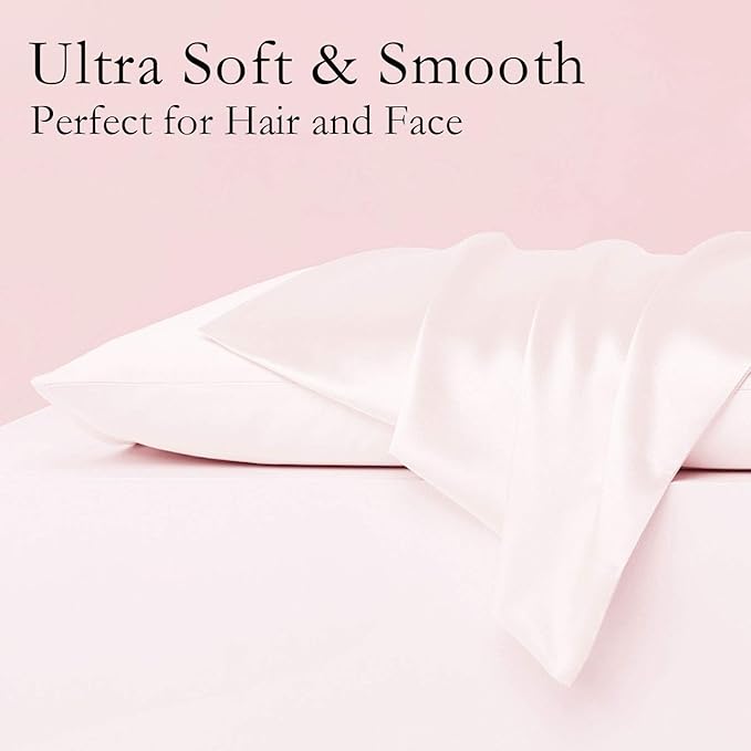 Silk Pillowcase for Hair and Skin 2 Pack 100% Mulberry Silk Bed Pillowcase Hypoallergenic Soft Breathable Both Sides Silk Pillow Case with Hidden Zipper, Pillow Cases (King, Light Pink) JOGJUE