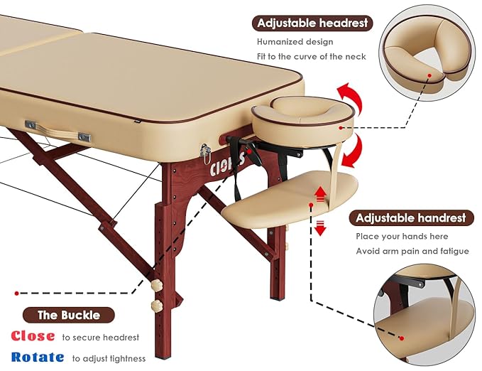 CLORIS 84" Professional Massage Table Portable Reinforced Wooden Leg Hold Up to 1100LBS 2 Folding Lightweight Spa Solon Tattoo Massage Bed Height Adjustable with Carrying Bag CLORIS-Direct