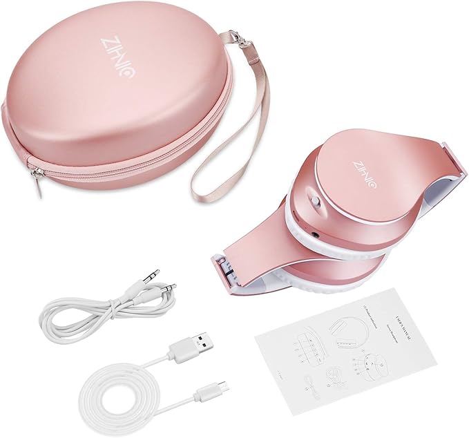 ZIHNIC Bluetooth Headphones Over-Ear, Foldable Wireless and Wired Stereo Headset Micro SD/TF, FM for Cell Phone,PC,Soft Earmuffs &Light Weight for Prolonged Wearing(Rose Gold) ENJOYMUSICLIFEWITHZIHNICHEADPHONES
