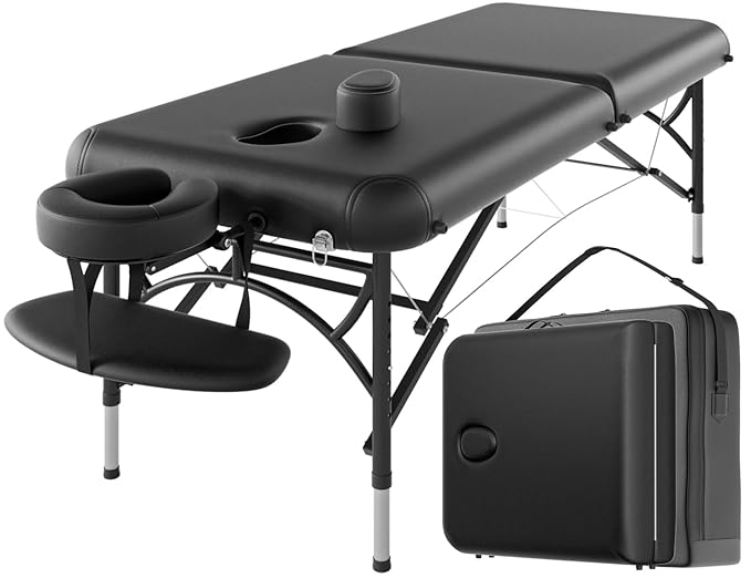 CLORIS 84" Professional Massage Table Portable 2 Folding Lightweight Facial Salon Spa Tattoo Bed Height Adjustable with Carrying Bag & Aluminium Leg Hold Up to 1100LBS Black Widen CLORIS-Direct