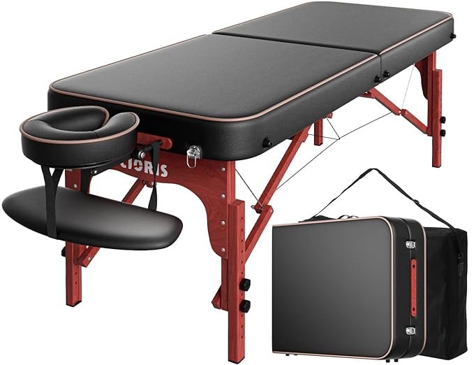 CLORIS 84" Professional Massage Table Portable Reinforced Wooden Leg Hold Up to 1100LBS 2 Folding Lightweight Spa Salon Tattoo Massage Bed Height Adjustable with Carrying Bag - Black CLORIS-Direct