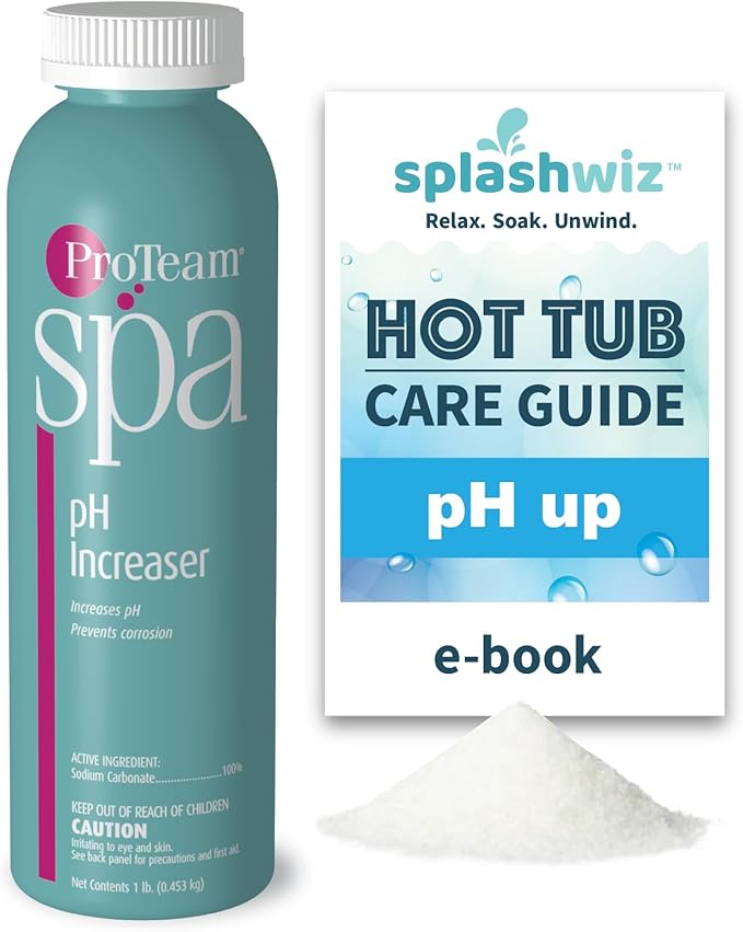 ProTeam Spa pH Increaser for Hot Tub - pH Up Hot Tub pH Increaser - with SplashWiz Hot Tub Chemicals Care Guide e-Book - Made in USA (1 lb) SplashWiz%E2%84%A2