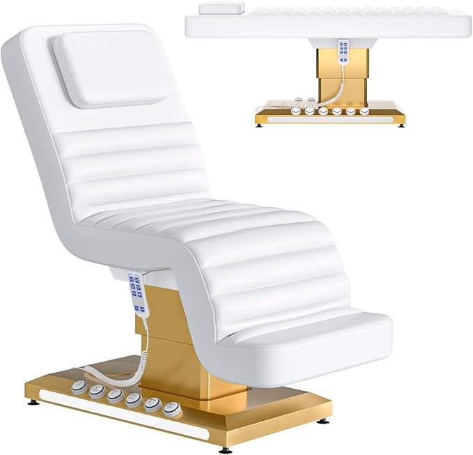 Stationary Massage Table with Memory Foam, Massage TattooTable with Adjustable Height, Facial Bed for Esthetician, PU Leather for Physical Therapy & Spa (Metal/ 3 Molds-1-White, 35.4''L x 20''W) Kick Boosters