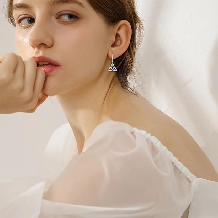 Celtic Knot Earring for Women 925 Sterling Silver Birthstone Earring Trinity Love Knot Earring Jewelry Birthday Christmas Valentine's Day CARICY