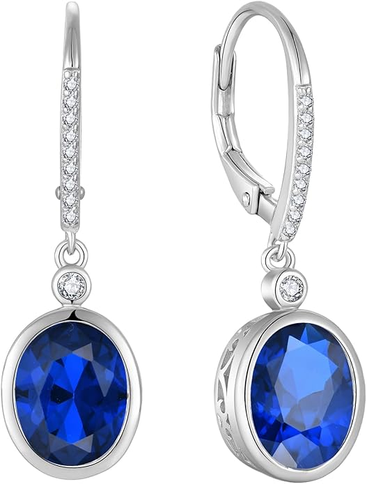 FJ Oval Cut Dangle Drop Earrings 925 Sterling Silver Leverback Earrings Birthstone Jewelry Gifts for Women FJ