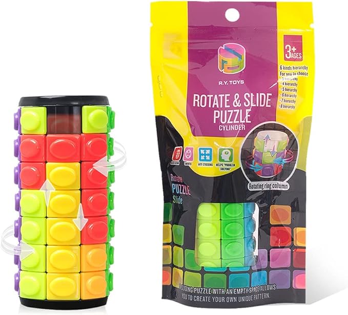 R.Y.TOYS Rotate and Slide Puzzle-Design Patent,Fidget Toys(Restore Order/Create Patterns) 8 Colors,7 Layers-Detach Piece for Quick Play,Brain Teaser,Sensory Toys,Birthday Gifts,Stocking Stuffers