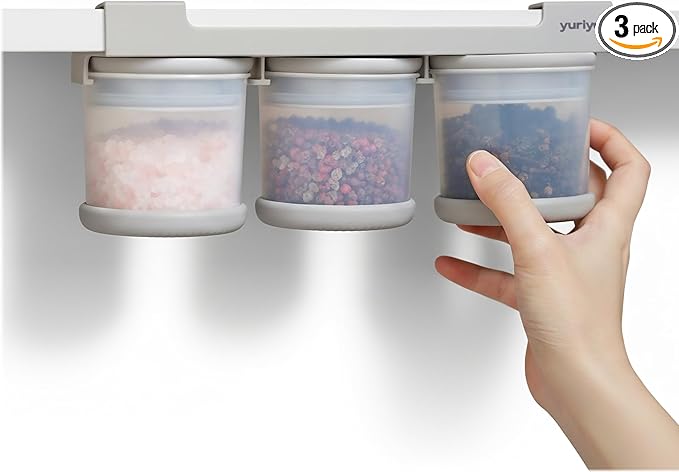 Under-Shelf Spice Rack with 3 Airtight Jars, Measuring Lids, Space-Saving Hanging Organizer for Salt, Sugar & Spices yuriya