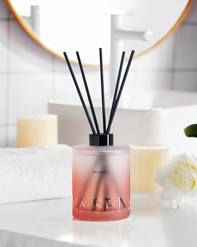 M&SENSE Wild Rose Reed Diffuser Set - 16.9 fl oz Large Room Scented Diffuser with Sticks, Long-Lasting Home Fragrance Gift for Bedroom, Bathroom & Office Decor MSENSE