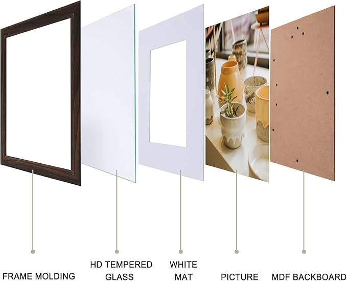 KTKDE 13x19 Picture Frame Set of 3 Walnut Wooded Shatter Resistant Glass, Vertical & Horizontal Wall Hanging for Wall Display,Studio Gallery Photo Frame for Photos, Posters & Art Prints KTKDE