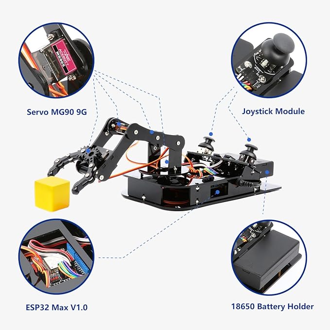 ACEBOTT 4 DOF ESP32 Robotic Arm Kit for Kids 8-12, Robotics Kit App Remote Control Robot Toys Compatible with Arduino, STEM Educational DIY Robot Arm Kit Gift for Teenagers & Adults ACEBOTT