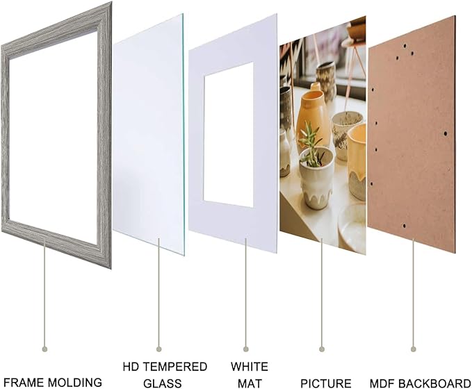 KTKDE 13x19 Picture Frame Set of 5,Grey Wooded Shatter Resistant Glass, Vertical & Horizontal Wall Hanging for Wall Display,Studio Gallery Photo Frame for Photos, Posters & Art Prints KTKDE
