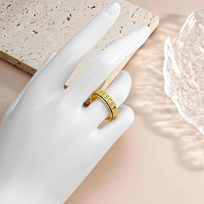 Fidget Ring for Anxiety Women: Fidget Spinner Toys Adults Cute Jesus Thumb Ring Stainless Steel Gold Size 10