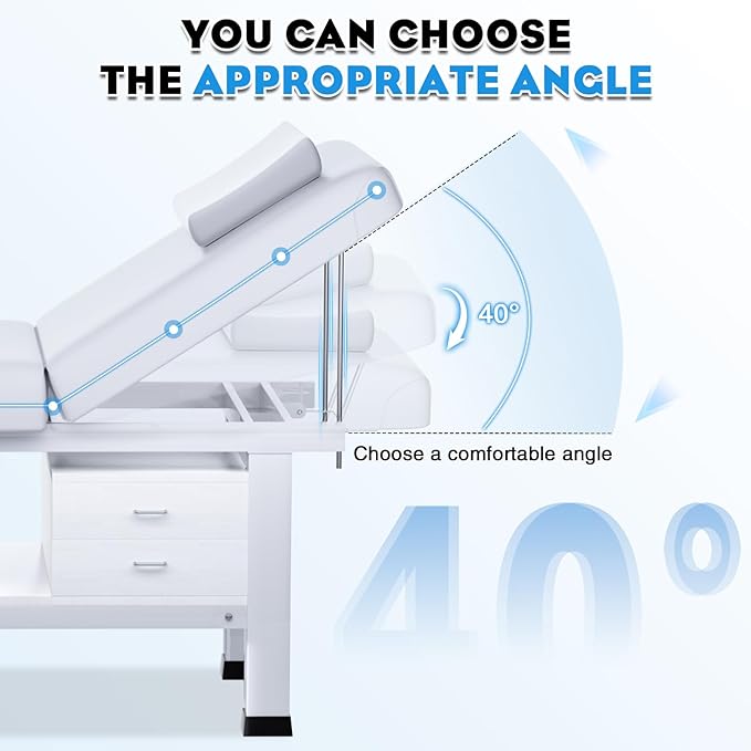 Stationary Massage Table with Memory Foam, Massage TattooTable with Adjustable Height, Facial Bed for Esthetician, PU Leather for Physical Therapy & Spa (Wood & Metal/Wh, 76''L x 30''W) Kick Boosters